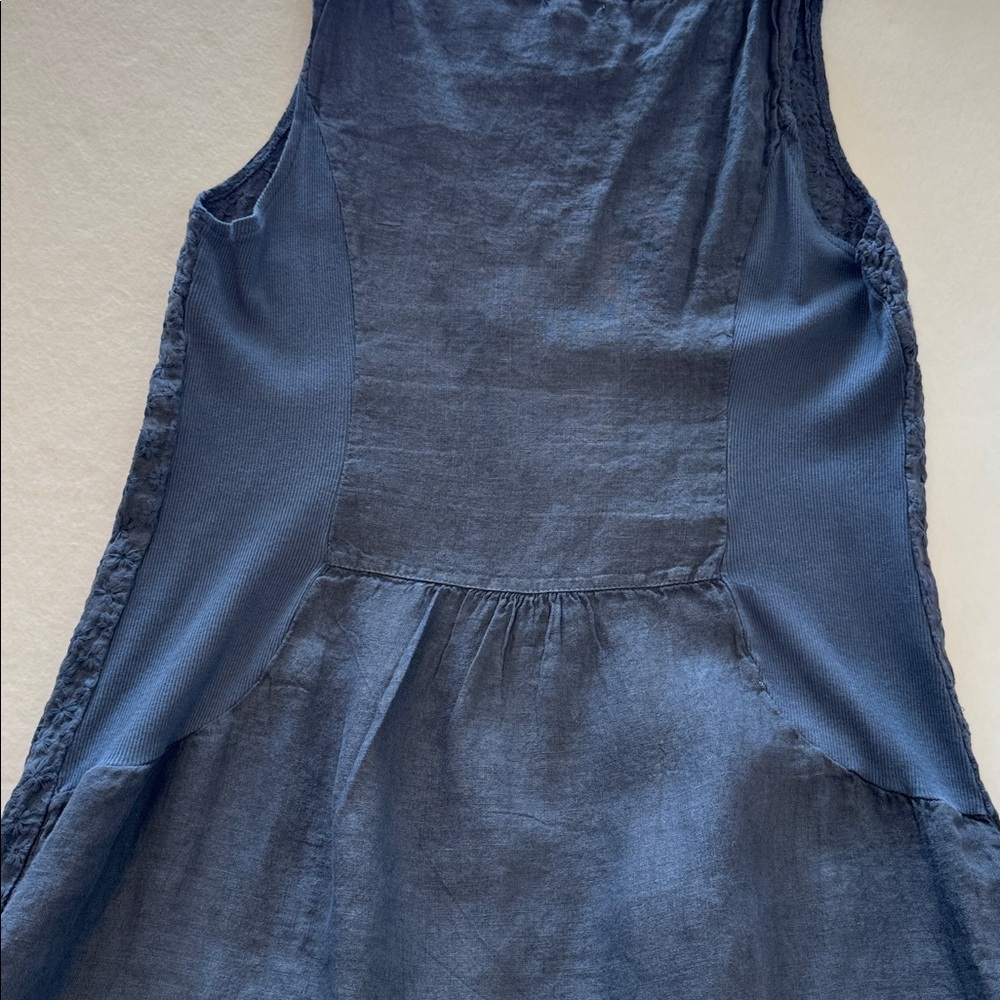 Lina Tomei Linen Blend Embroidered Shift Dress Made in Italy Artsy Casual Large - Picture 5 of 9